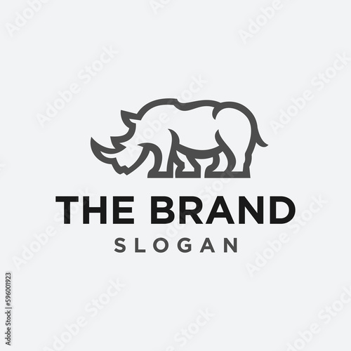 grey rhinoceros simple line icon logo vector design, modern animal rhino logo pictogram design