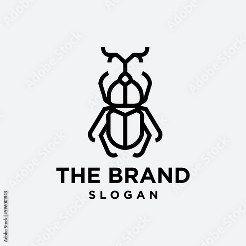 rhino beetle simple line icon logo vector design, modern animal logo pictogram design of unique insect with horn. Illustration of Japanese male stag beetle insect with wings
