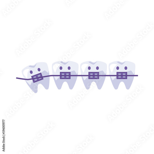 Teeth aesthetics orthodontic braces for children, vector illustration isolated.