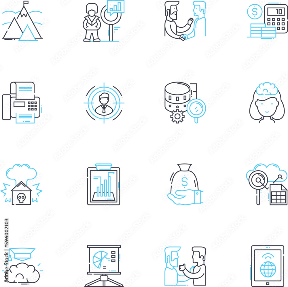 Fiscal realm linear icons set. Budget, Taxation, Debt, Revenue, Deficit, Inflation, Capital line vector and concept signs. Expenditure,Fraud,Auditing outline illustrations Fiscal realm linear icons set. Budget, Taxation, Debt, Revenue, Deficit, Inflation, Capital line vector and concept signs. Expenditure,Fraud,Auditing outline illustrations
