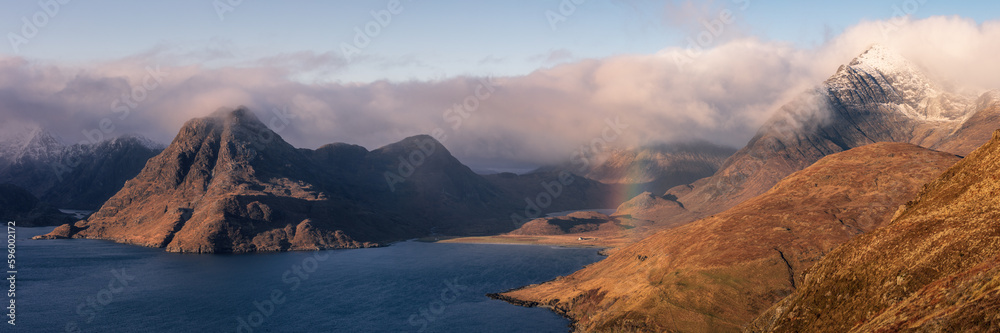Partial Rainbow over the Sligachan Valley from Elgol, Isle of Skye Panoramic