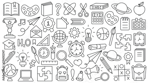 Back to school. Set of editable stroke icons of office supplies for studying at school. Collection isolated education kids accessory. vector object stuff design. graphic patch element children study