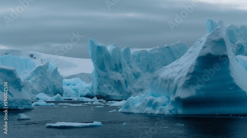 Melting of the Arctic Ice Caps - Icebergs in Antarctica Representing Global Warming and Climate Change - Generative AI © AnArtificialWonder