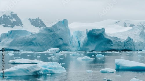 Melting of the Arctic Ice Caps - Icebergs in Antarctica Representing Global Warming and Climate Change - Generative AI © AnArtificialWonder