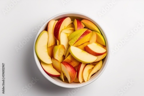 Apple slices in a bowl. Ingredients for juice, salad, dishes. 