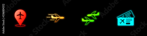 Set Plane, , and Airline ticket icon. Vector