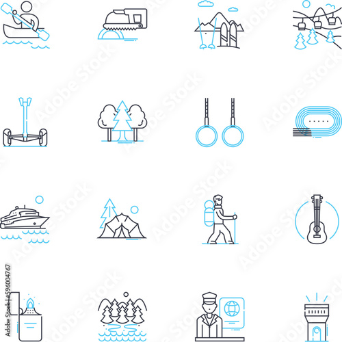 Pleasure field linear icons set. Blissful, Relaxing, Fun, Joyful, Delight, Enjoyable, Thrilling line vector and concept signs. Lively,Satisfaction,Excitement outline illustrations