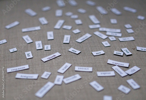 A puzzle game of erotic words with selective focus photography tecnique 
