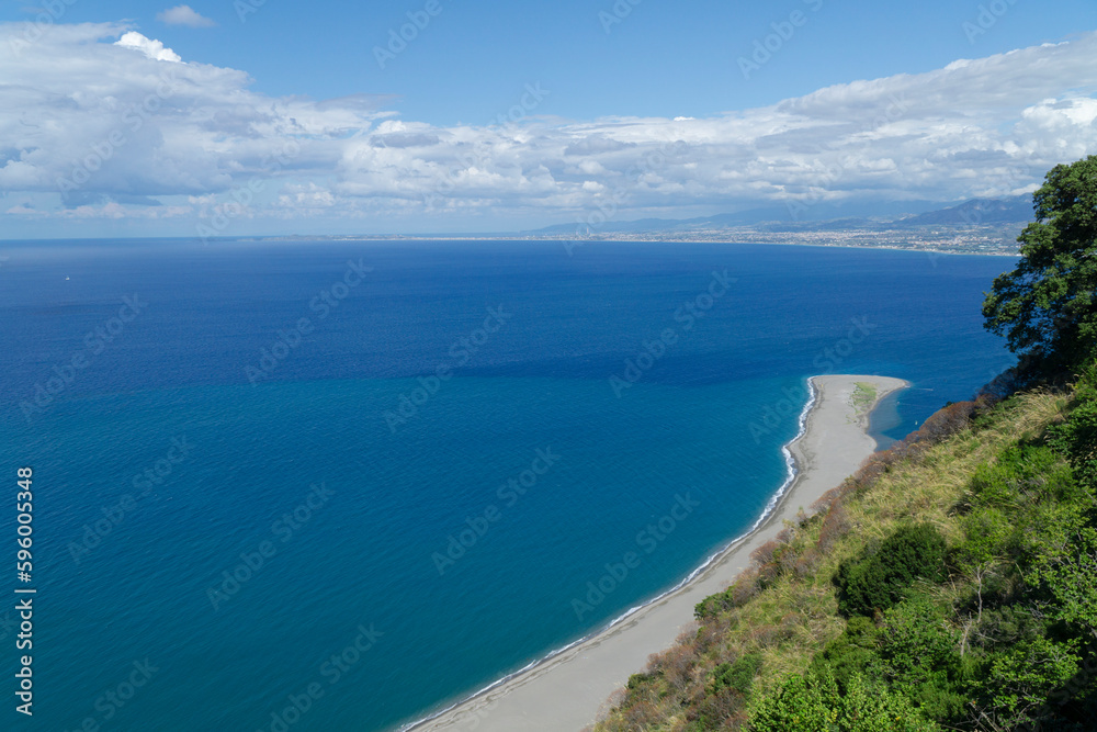Beautiful mediterranean sea and italian coast viewed from marinello point of milazzo city in sicily 