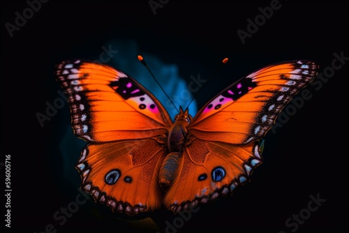A vibrant, illuminated butterfly. Generative AI © Virelai
