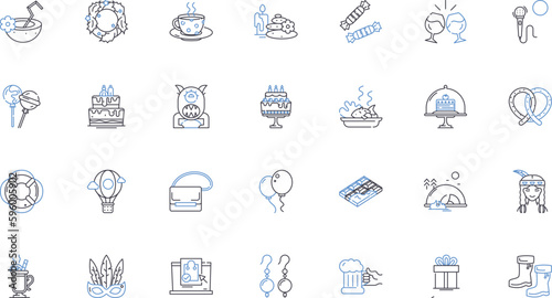 Gathering line icons collection. Celebration, Assembly, Meetup, Conclave, Summit, Rally, Reunion vector and linear illustration. Convention,Cluster,Huddle outline signs set