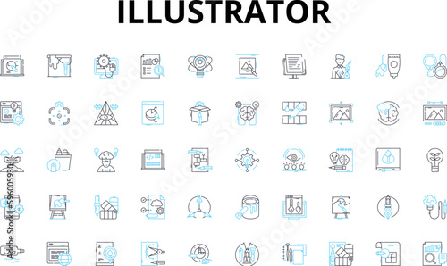 Illustrator linear icons set. Art, Design, Emotion, Color, Sketching, Brush, Line vector symbols and line concept signs. Creativity,Rendering,Concept illustration