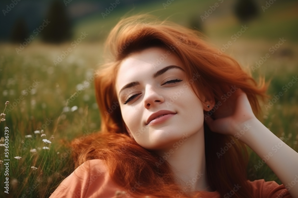 Young Woman Lying on the Spring or Summer Green Grass in a Beautiful Natural Field, Relaxing and Enjoying the Freedom and Beauty of Nature Outdoors Young Woman Lying on the Spring or Summer Green Grass in a Beautiful Natural Field, Relaxing and Enjoying the Freedom and Beauty of Nature Outdoors