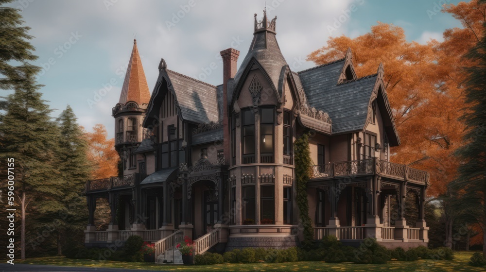 Gothic exterior house design in daytime golden hour generative ai Gothic exterior house design in daytime golden hour generative ai