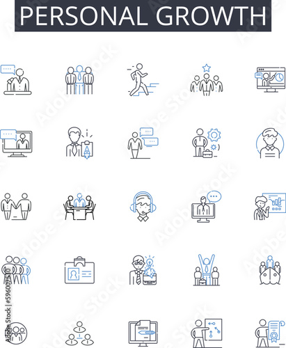 Personal growth line icons collection. Self-improvement, Personal development, Advancement journey, Progressive evolution, Inner transformation, Self-discovery, Maturation process vector and linear