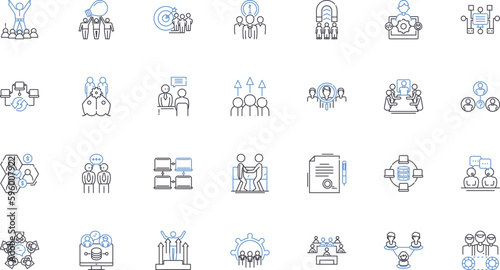 Gathering forum line icons collection. Community, Discussion, Collaboration, Engagement, Interaction, Participation, Dialogue vector and linear illustration. Insight,Forum,Connection outline signs set