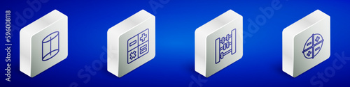 Set Isometric line Geometric figure, Calculator, Abacus and XYZ Coordinate system icon. Vector