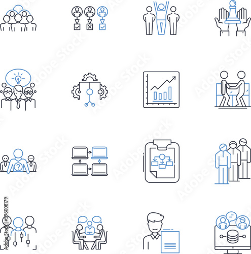 Public speaking line icons collection. Communication, Nervousness, Confidence, Eloquence, Articulation, Body language, Conviction vector and linear illustration. Voice,Rhetoric,Fear outline signs set