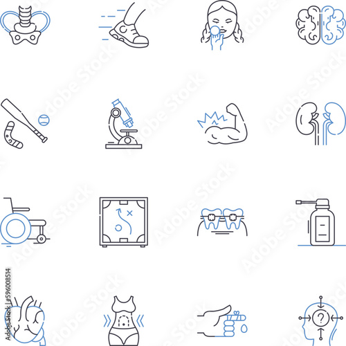 Muscles line icons collection. Strength, Power, Stamina, Movement, Flexibility, Endurance, Force vector and linear illustration. Dexterity,T,Build outline signs set