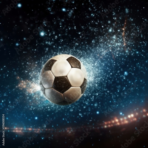 Football in the air surrounded by glowing stars. Made with Generative AI.
