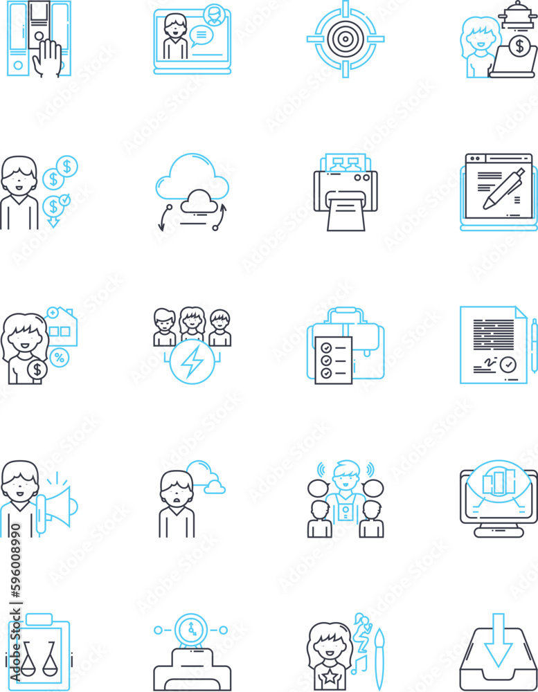 Competency Improvement linear icons set. Skillset, Proficiency, Mastery, Development, Growth, Refinement, Advancement line vector and concept signs. Aptitude,Knowledge,Expertise outline illustrations