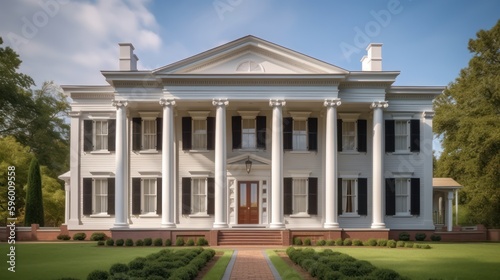 Greek revival exterior house design in daytime golden hour generative ai © Hixel