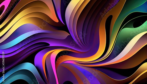 Mesmerizing Iridescent Waves  Fluid Movement  Unique Modern Abstract Background  Toon Shading  Flat Colors  Simplified Shapes  Bold Outlines  Dynamic Poses  Soft Shadows. Generative AI