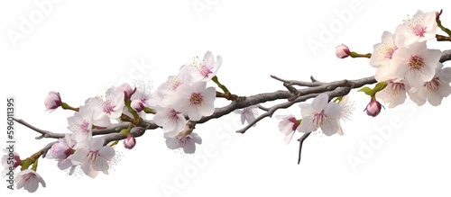 Cherry Blossoms on a Branch with White Background, Leaves, Spring, Japanese, Sakura, Realistic © Jonas.S.