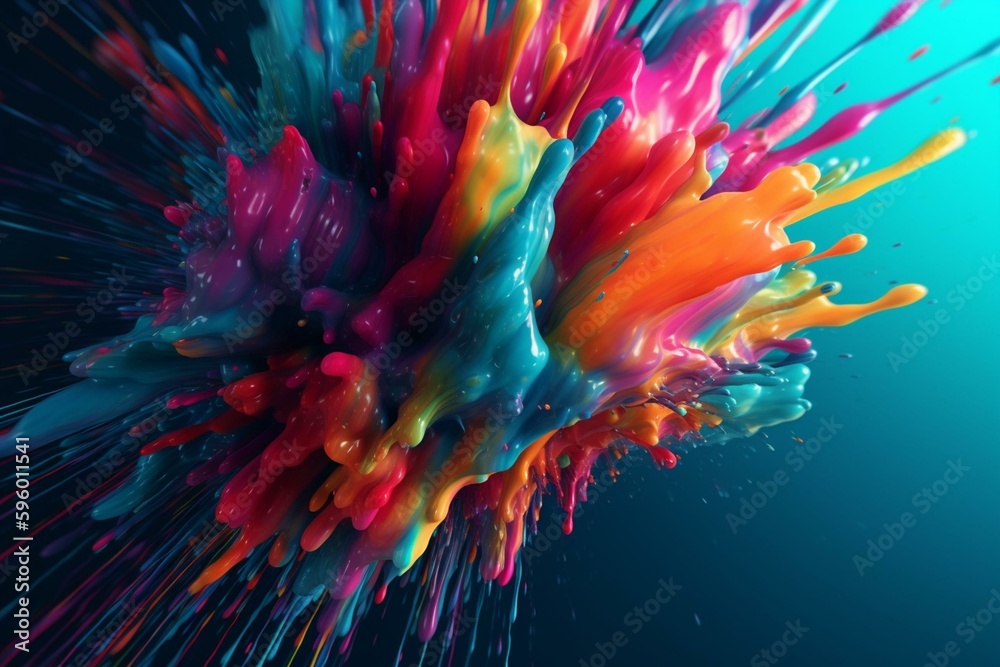 Vibrant digital artwork featuring a burst of colorful gradient lines on a bright blue background. Generative AI