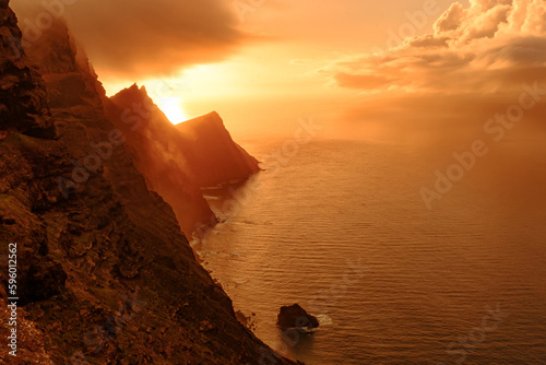 View on the mountains and hills of Tamadaba on Gran Canaria at sunset, Canary Islands, Spain. photo