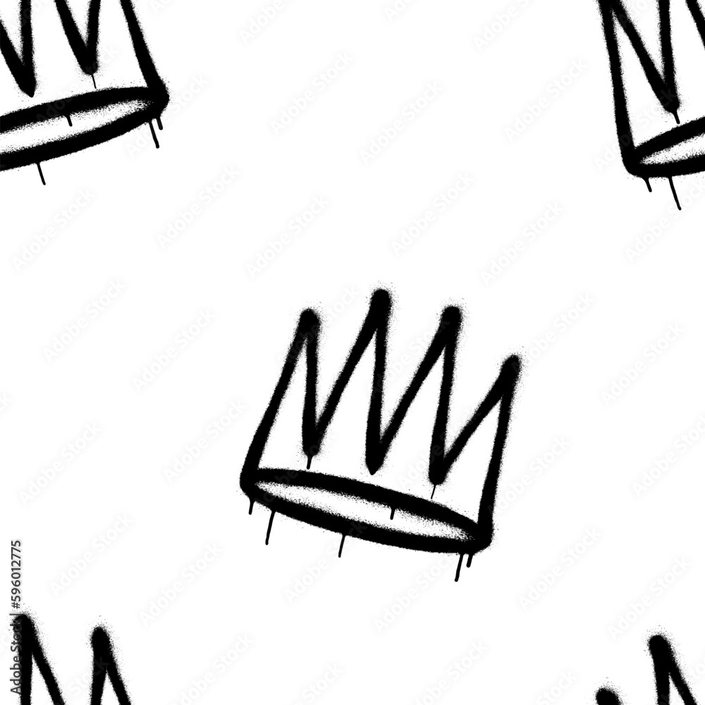 Seamless pattern of sprayed crown with overspray in black over white. Vector illustration template
