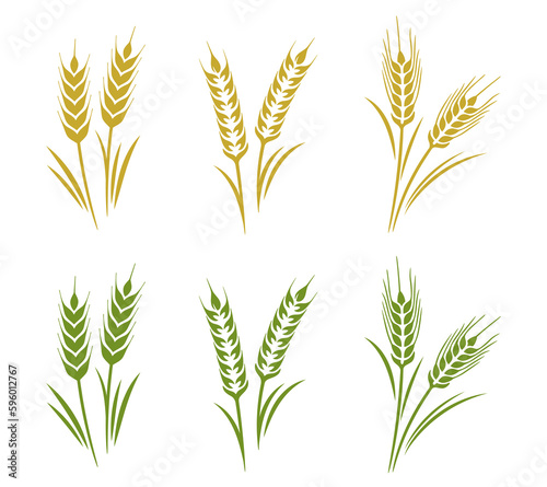 Organic harvest symbol, wheat silhouette, ear of wheat, whole grain symbol for making bread