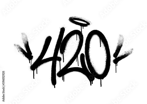 Sprayed 420 tag graffiti with overspray in black over white. Vector illustration.