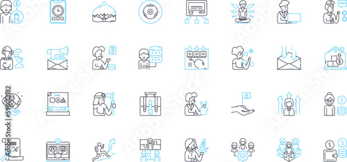 Job advancement linear icons set. Promotion, Progression, Advancement, Development, Growth, Success, Achievement line vector and concept signs. Ascent,Elevation,Rise outline illustrations