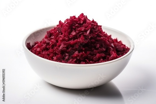 Grated beet in a white bol. Ingredients for juice, salad, dishes, cuisine.