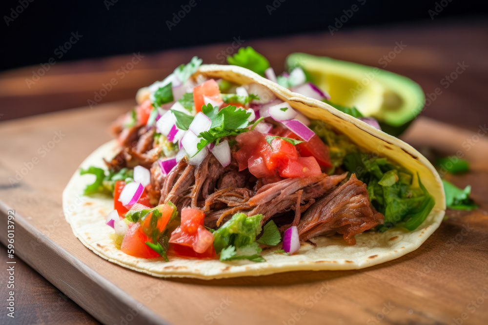 Ilustrace „Authentic Mexican carne asada tacos with pico de gallo