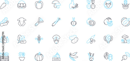 Balanced nutrition linear icons set. Health, Energy, Protein, Carbohydrates, Fiber, Nutrients, Vitamins line vector and concept signs. Minerals,Protein,Calcium outline illustrations