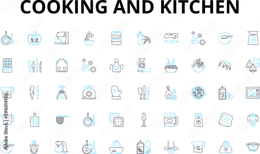 Cooking and kitchen linear icons set. Whisk, Grate, Bake, Saute, Simmer, Boil, Roast vector symbols and line concept signs. Chop,Slice,Fry illustration Cooking and kitchen linear icons set. Whisk, Grate, Bake, Saute, Simmer, Boil, Roast vector symbols and line concept signs. Chop,Slice,Fry illustration