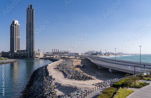 Photography Industrial power station and water treatment plants on the edge of JBR beach in