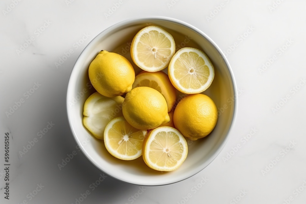 Lemon slices in a white bowl. Ingredients for juice, salad, dishes, cuisine. Lemon slices in a white bowl. Ingredients for juice, salad, dishes, cuisine.
