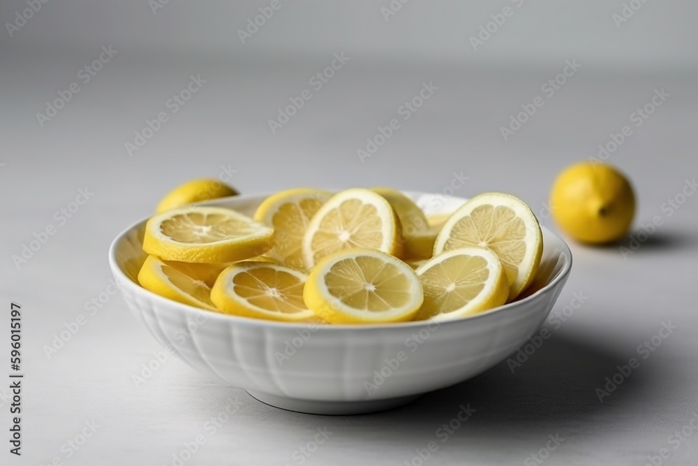 Lemon slices in a white bowl. Ingredients for juice, salad, dishes, cuisine. Lemon slices in a white bowl. Ingredients for juice, salad, dishes, cuisine.