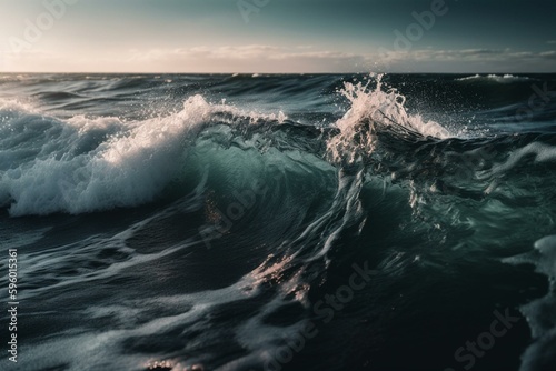 Breaking wave in the ocean. Generative AI