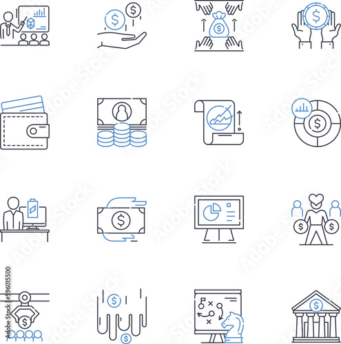 Wealth industry line icons collection. Prosperity, Finance, Investment, Wealth, Affluence, My, Success vector and linear illustration. Luxury,Capital,Growth outline signs set