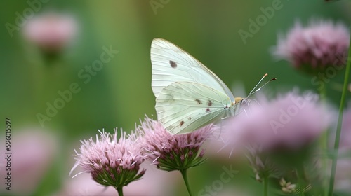 close up small white butterfly with pink flower field, Generative Ai © QuietWord