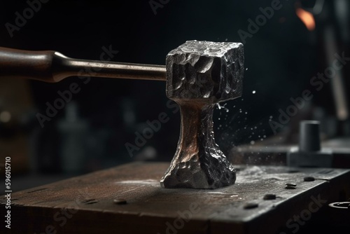 A mighty hammer shaping liquid metal on an anvil. Generative AI