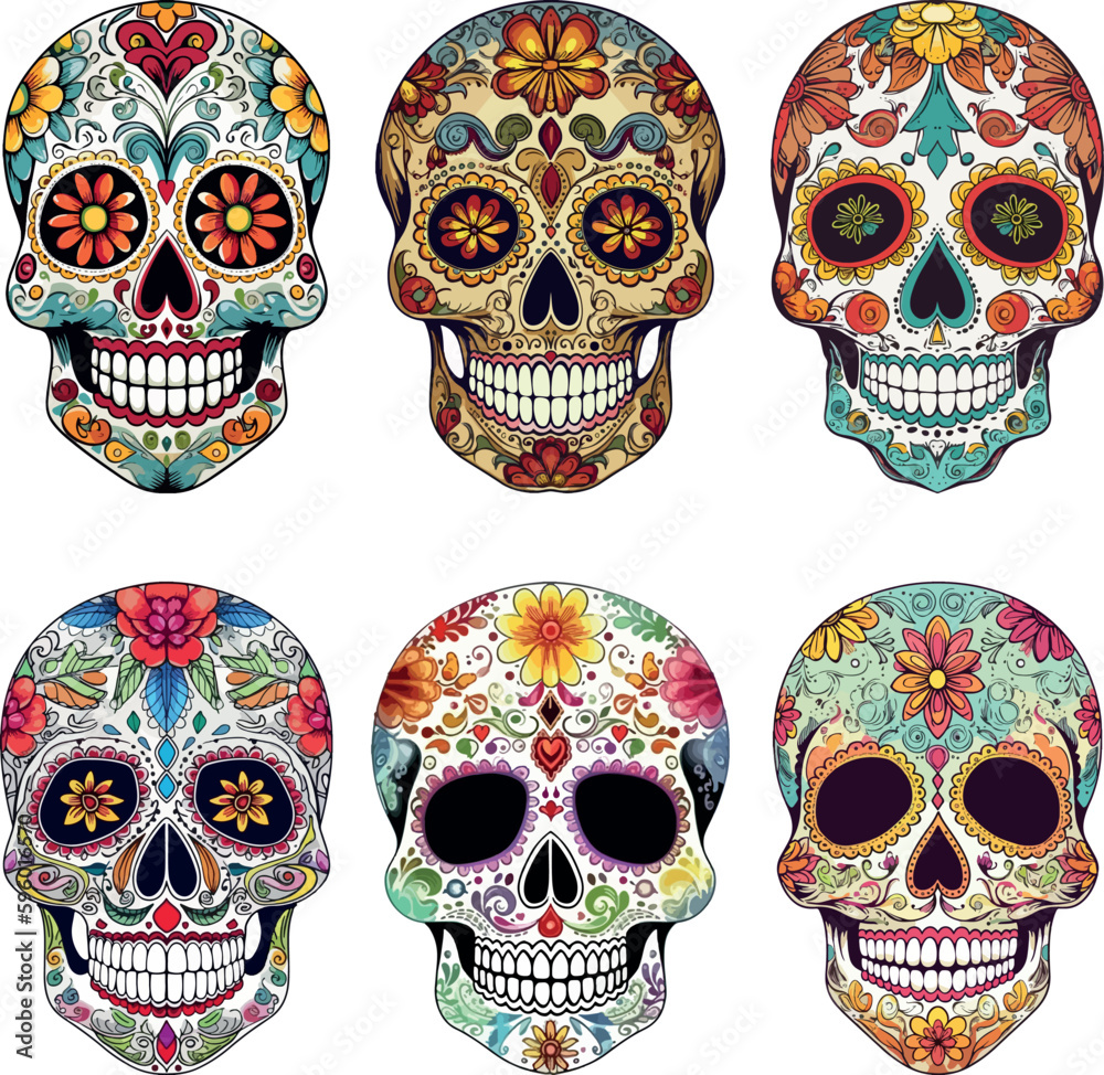 Sugar Skulls Set Day Of The Dead Skull Isolated On White Background Sugar Skulls Set Day Of The Dead Skull Isolated On White Background