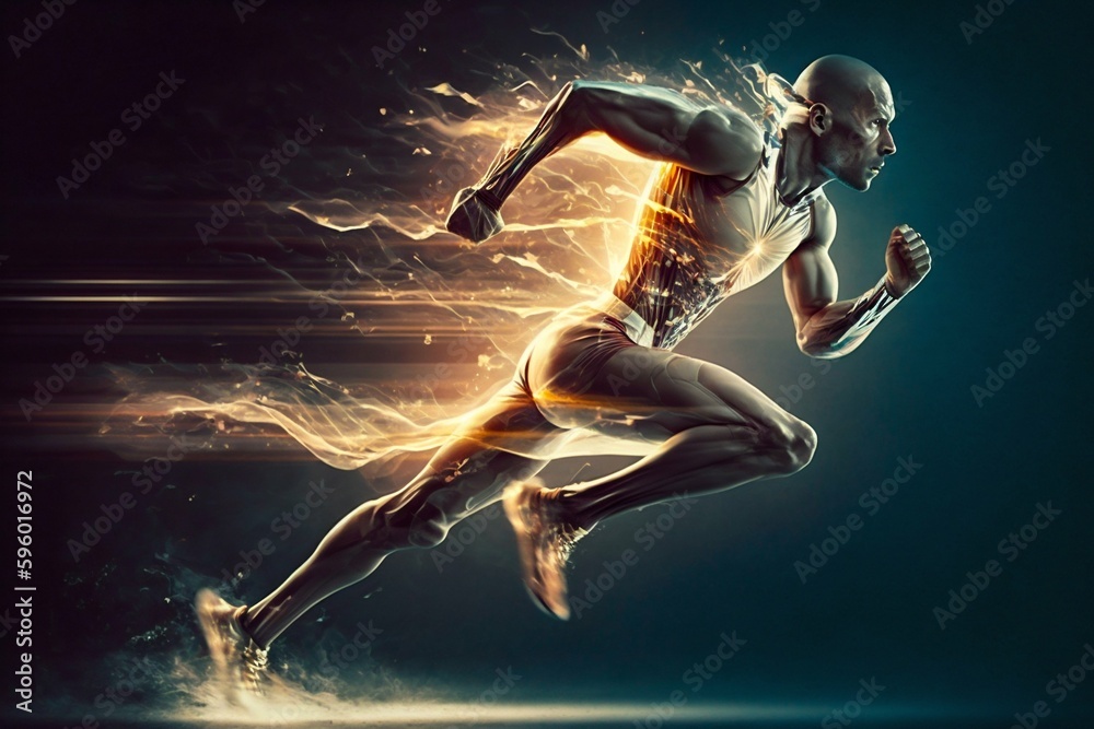 A fast running runner leaves behind a speed light. Generative AI