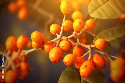 3D model of berberine molecule: alkaloid viewed under microscope with structural formula. Generative AI photo