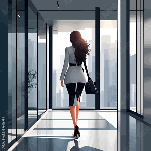 illustration woman walk moviment enter office photo