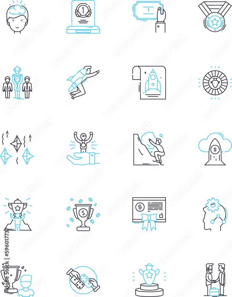 Success and accolades linear icons set. Achievement, Ambition, Accomplishment, Recognition, Elevation, Glory, Triumph line vector and concept signs. Victory,Accomplished,Fame outline illustrations Success and accolades linear icons set. Achievement, Ambition, Accomplishment, Recognition, Elevation, Glory, Triumph line vector and concept signs. Victory,Accomplished,Fame outline illustrations